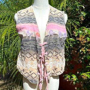 Vintage Desert-Inspired Vest with Pink and Gray Tones
